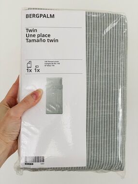 IKEA BERGPALM Duvet cover and pillowcase(s), green stripe, twin
